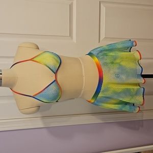 Roma Neon Fishnet Top and Skirt Set Size L